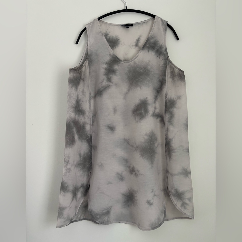 Eileen Fisher Size M Grey Silk Cotton Semi Sheer V-Neck Tank